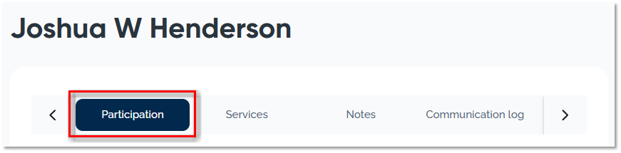 Image showing the participation header within a students record marked with a red callout.