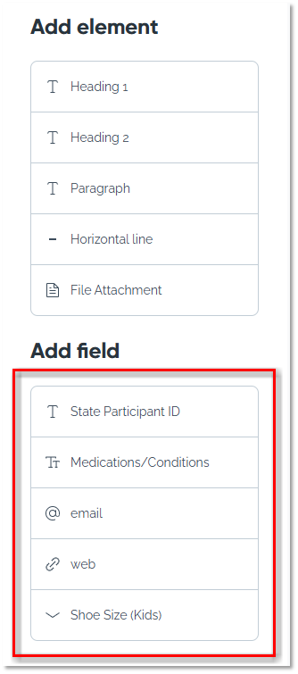 Add field section of the custom field form settings highlighted in red box.